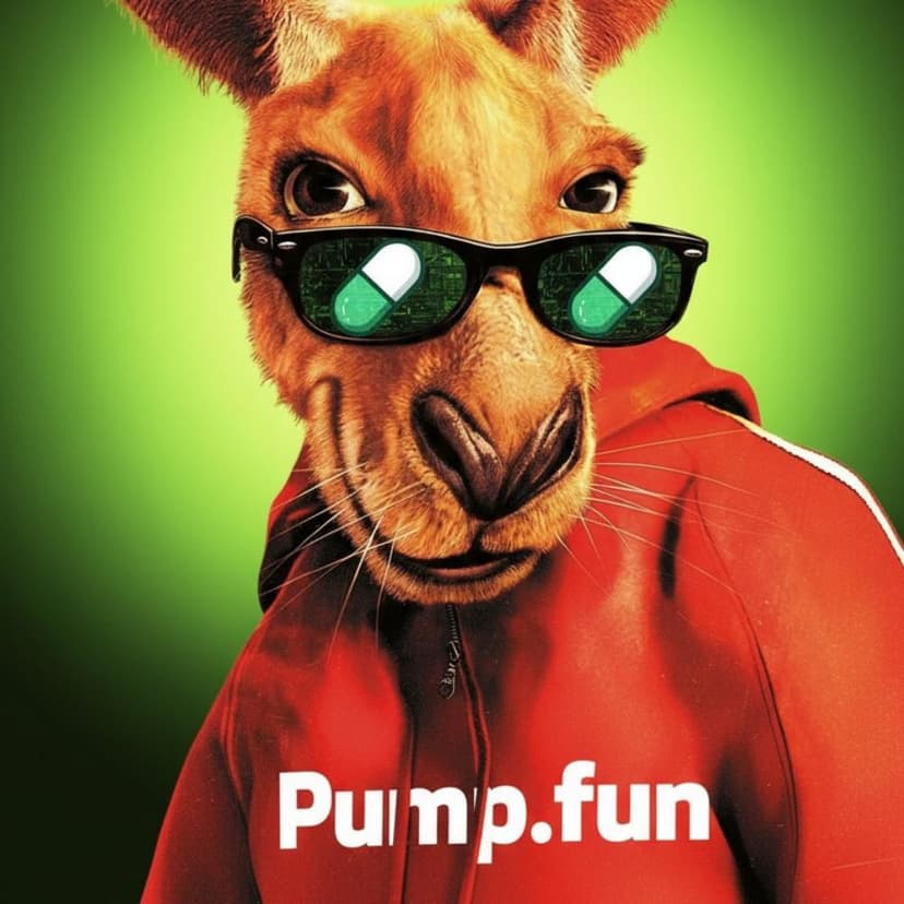 Cool kangaroo streamer wearing sunglasses and red Pump.fun hoodie